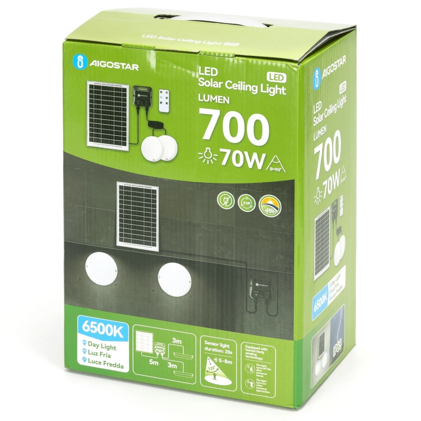 Aigostar - LED saulės lubinis šviestuvas su jutikliu 2xLED/35W/3,7V 6000 mAh IP65 + nuotolinis valdymas