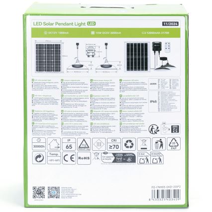 Aigostar - LED saulės šviestuvas 2x LED / 70 W / 12 V 12000 mAh 6500 K IP65 skersmuo 23,5 cm + nuotolinis valdymas