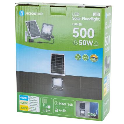 Aigostar - LED saulės prožektorius LED/50W/3,2V 1200mAh 3000K/4000K/6500K IP66 + nuotolinis valdymas