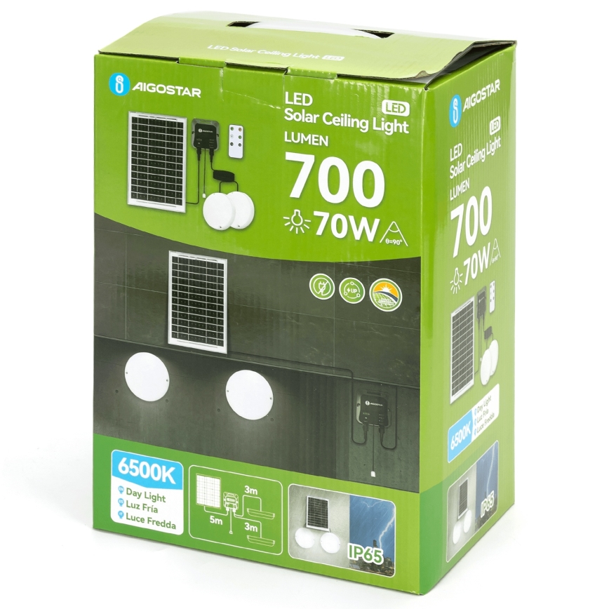 Aigostar - LED saulės šviestuvas 2xLED/35W/12V 6000 mAh 6500K IP65 skersmuo 16,8 cm + nuotolinis valdymas