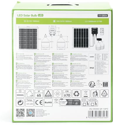 Aigostar - LED saulės šviestuvas 2xLED/70W/12V 12000 mAh 6500K IP65 skersmuo 12 cm + nuotolinis valdymas