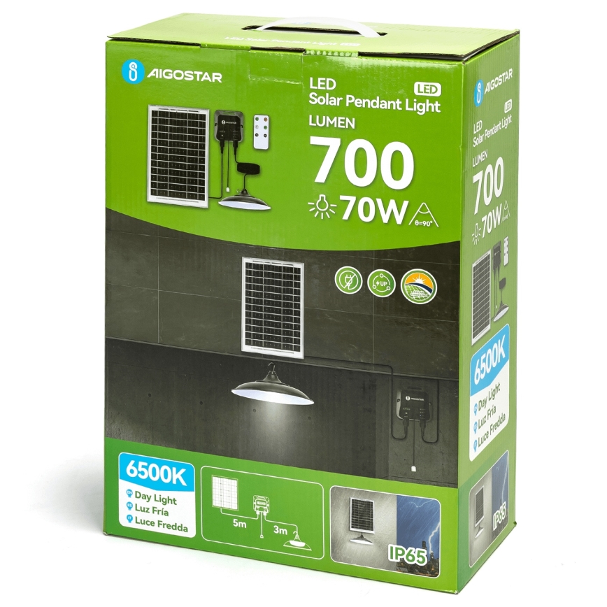 Aigostar - LED saulės liustra LED/70W/12V 6000 mAh 6500K IP65 skersmuo 23,5 cm + nuotolinis valdymas