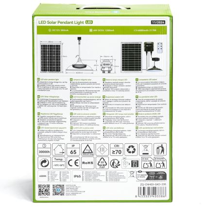 Aigostar - LED saulės liustra LED/70W/12V 6000 mAh 6500K IP65 skersmuo 23,5 cm + nuotolinis valdymas