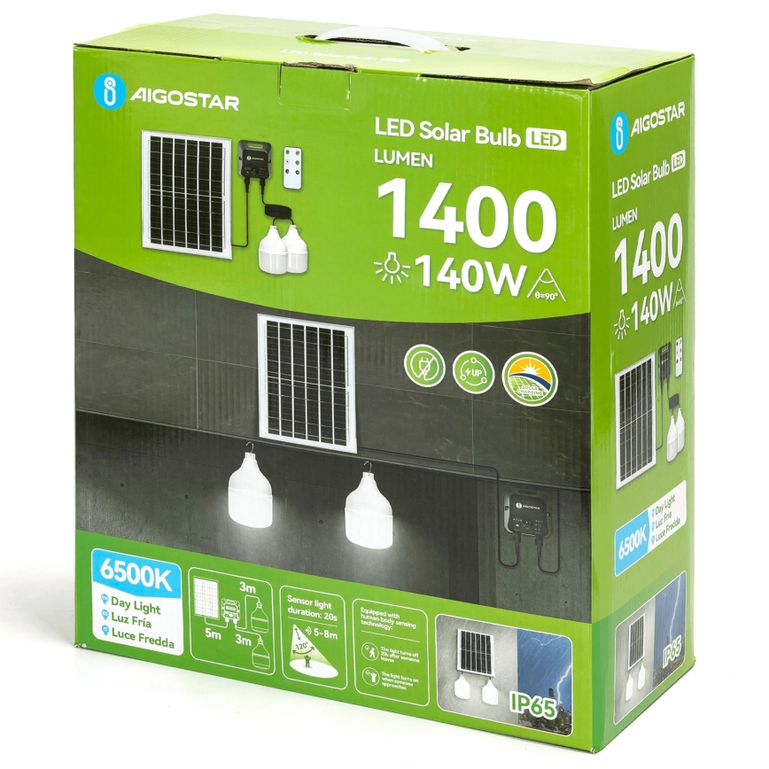 Aigostar - LED saulės šviestuvas su jutikliu 2x LED/70W/12V 12000 mAh 6500K IP65 skersmuo 12 cm + nuotolinis valdymas
