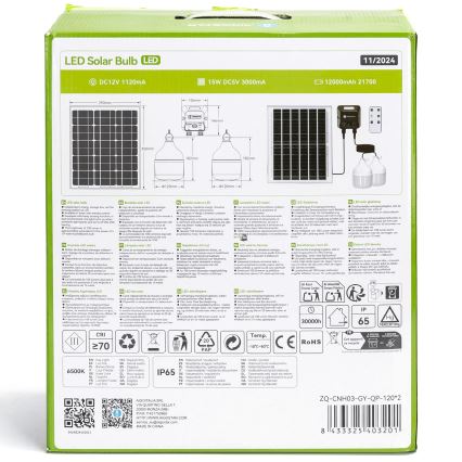 Aigostar - LED saulės šviestuvas su jutikliu 2x LED/70W/12V 12000 mAh 6500K IP65 skersmuo 12 cm + nuotolinis valdymas
