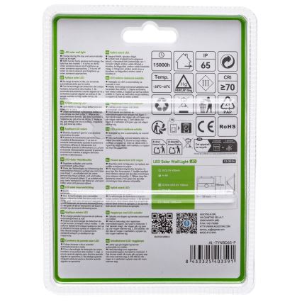 Aigostar - LED saulės šviestuvas su jutikliu LED/3,7V 6500K 1200 mAh IP65 juodas