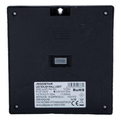 Aigostar - LED Saulės šviestuvas su jutikliu LED/3,7V 6500K 500 mAh IP65 juodas
