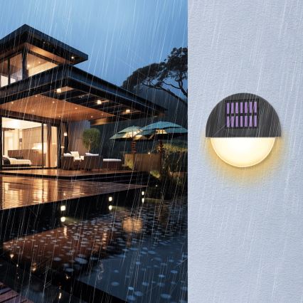 Aigostar - LED sieninis šviestuvas, įkraunamas saulės energija LED/1W/1,2V juoda 200 mAh 2700K IP44