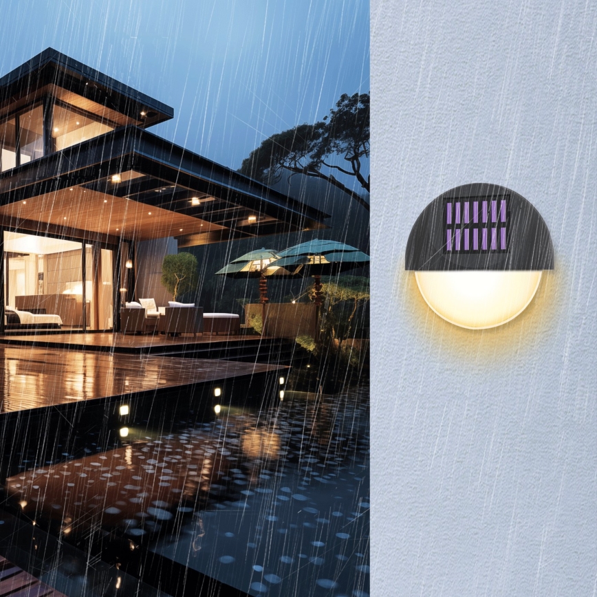Aigostar - LED sieninis šviestuvas, įkraunamas saulės energija LED/1W/1,2V juoda 200 mAh 2700K IP44