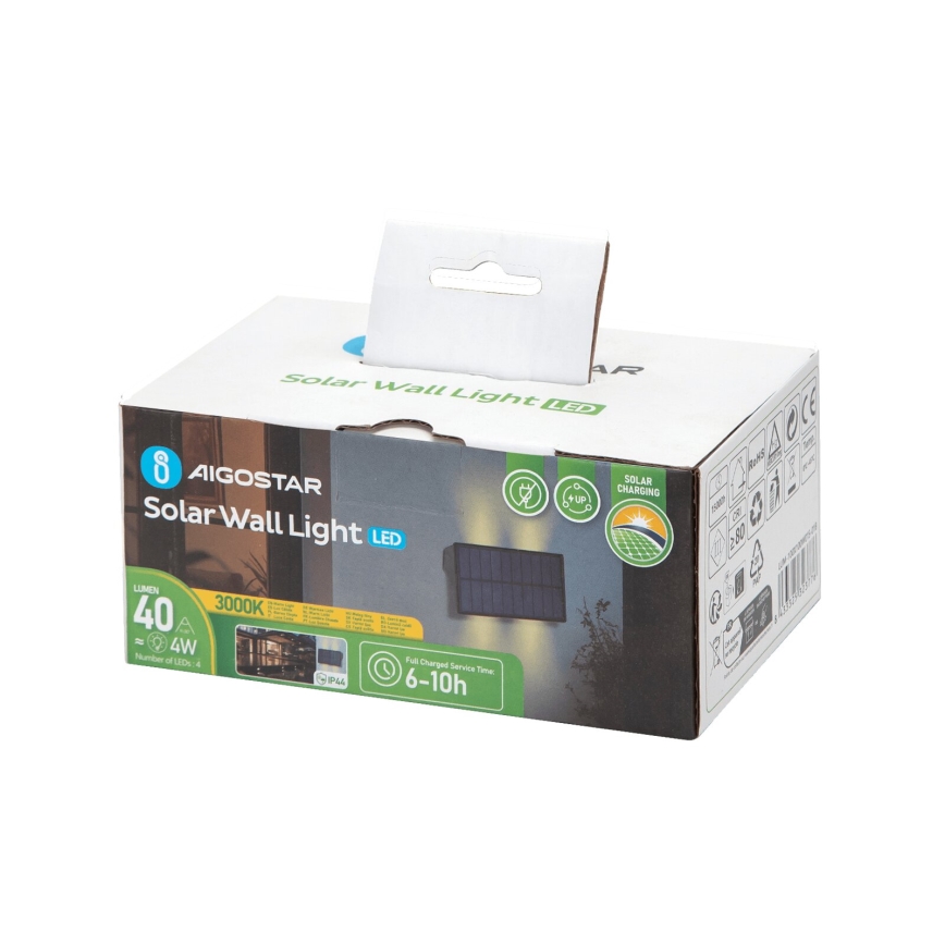 Aigostar - LED sieninis šviestuvas, įkraunamas saulės energija LED/4W/5,5V 2700K IP44