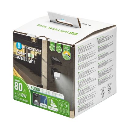Aigostar - LED sieninis šviestuvas su jutikliu, įkraunamas saulės energija LED/0,64W/3,7V 600 mAh 6500K IP44