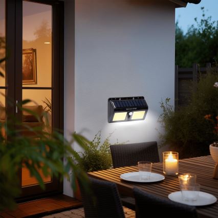 Aigostar - LED sieninis šviestuvas su jutikliu, įkraunamas saulės energija LED/20W/5,5V 2400 mAh 6500K IP65