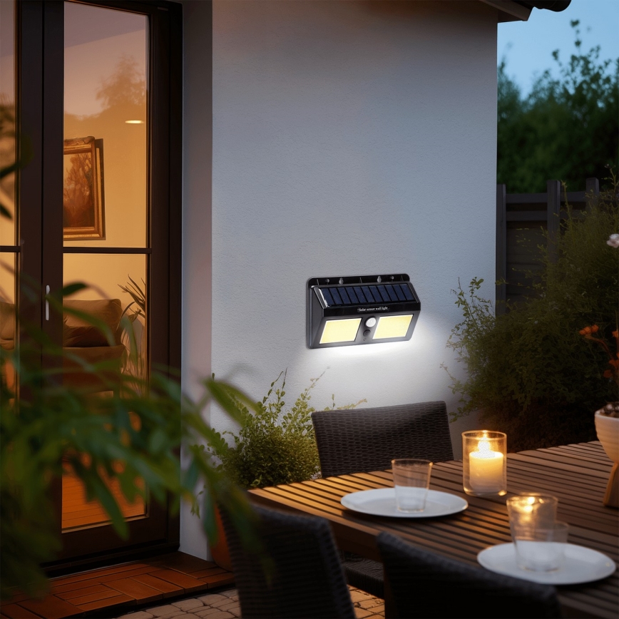 Aigostar - LED sieninis šviestuvas su jutikliu, įkraunamas saulės energija LED/20W/5,5V 2400 mAh 6500K IP65