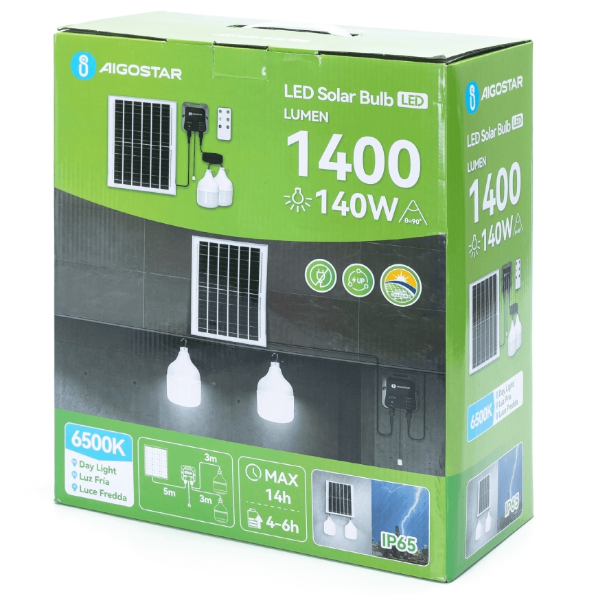 Aigostar - LED sietynas, įkraunamas saulės energija 2xLED/70W/12V 12000 mAh 6500K diametras 12 cm + nuotolinio valdymo pultas