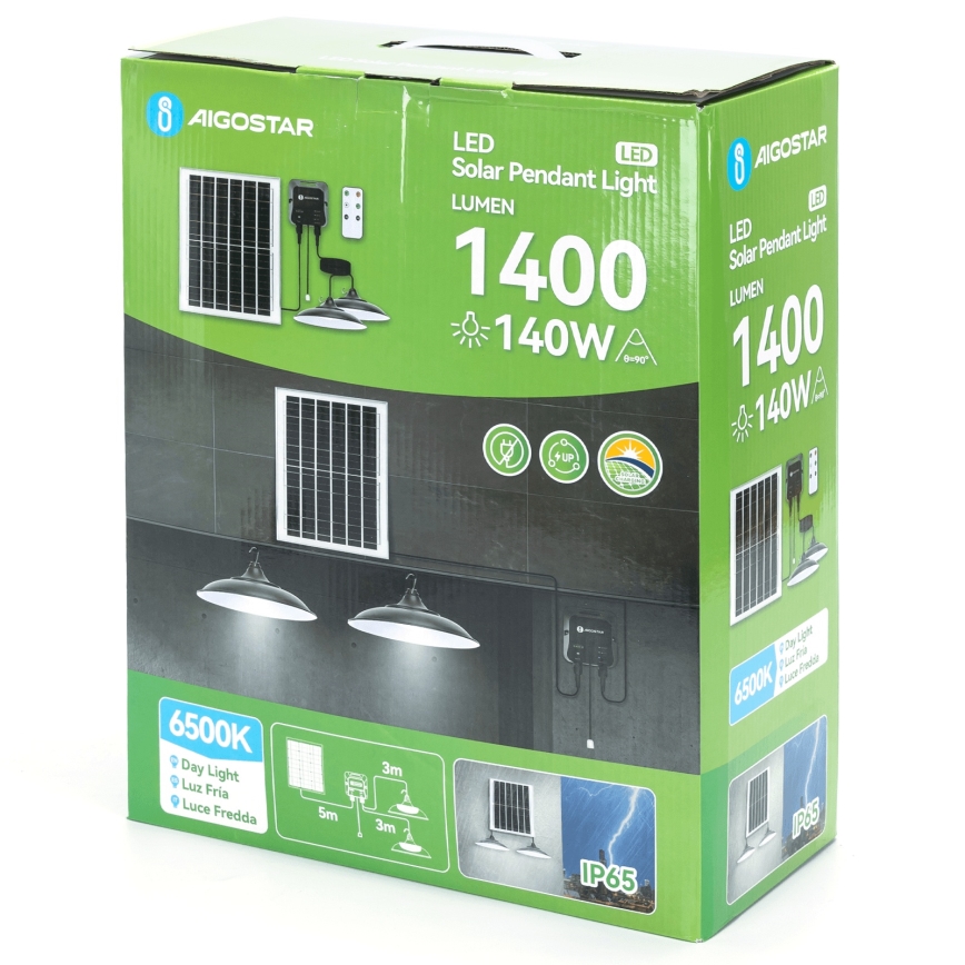 Aigostar - LED sietynas, įkraunamas saulės energija 2xLED/70W/12V 12000 mAh 6500K diametras 23,5 cm + nuotolinio valdymo pultas