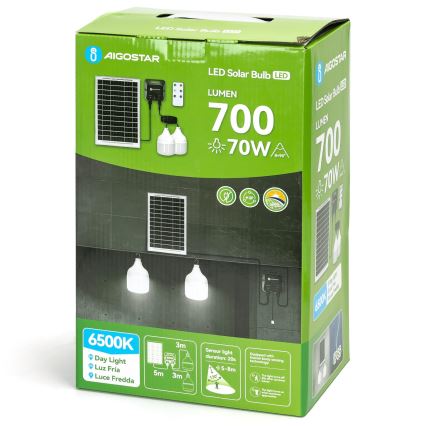 Aigostar - LED sietynas, įkraunamas saulės energija su jutikliu 2xLED/35W/12V 6000 mAh 6500K diametras 10 cm + nuotolinio valdymo pultas
