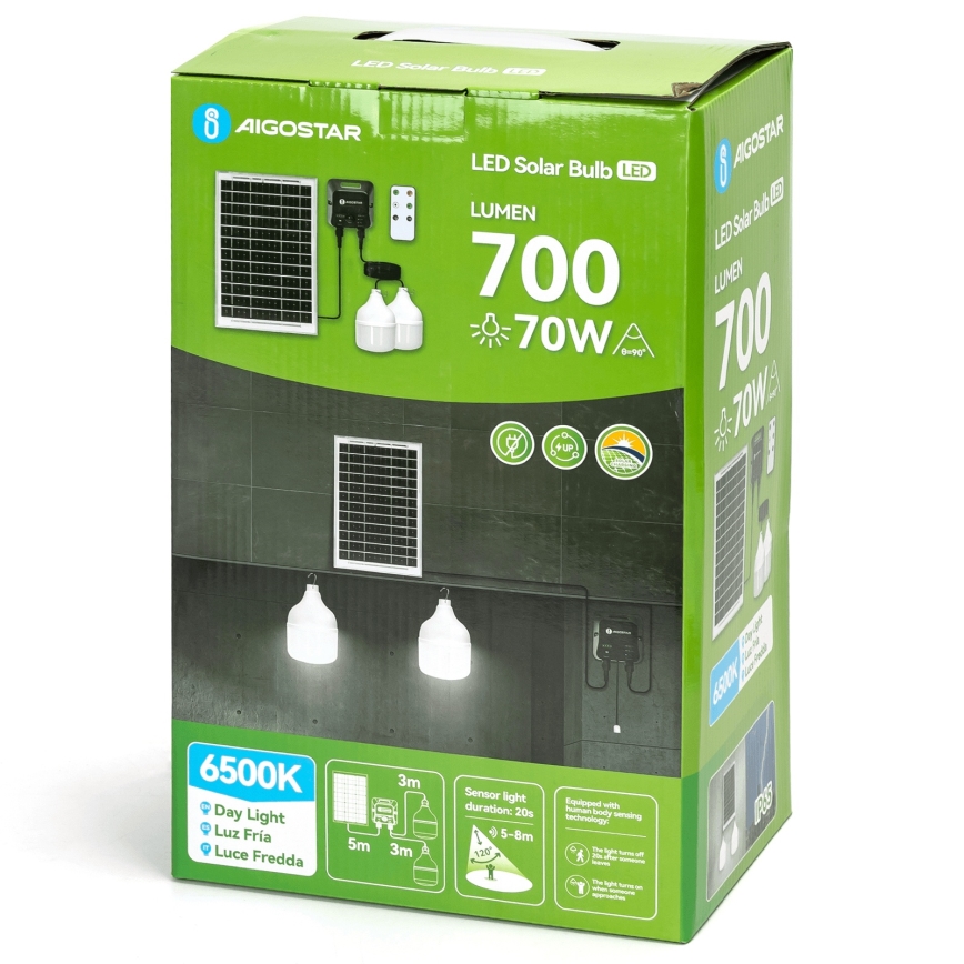 Aigostar - LED sietynas, įkraunamas saulės energija su jutikliu 2xLED/35W/12V 6000 mAh 6500K diametras 10 cm + nuotolinio valdymo pultas