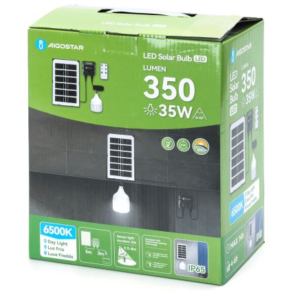 Aigostar - LED sietynas, įkraunamas saulės energija su jutikliu LED/35W/12V 3000 mAh 6500K diametras 10 cm + nuotolinio valdymo pultas