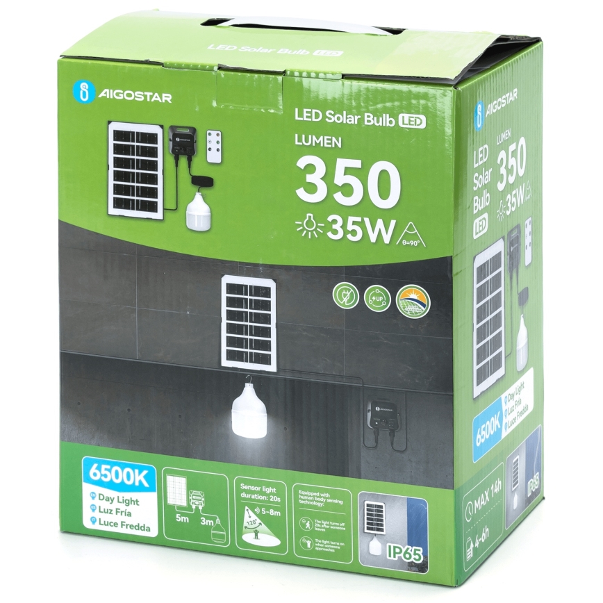 Aigostar - LED sietynas, įkraunamas saulės energija su jutikliu LED/35W/12V 3000 mAh 6500K diametras 10 cm + nuotolinio valdymo pultas