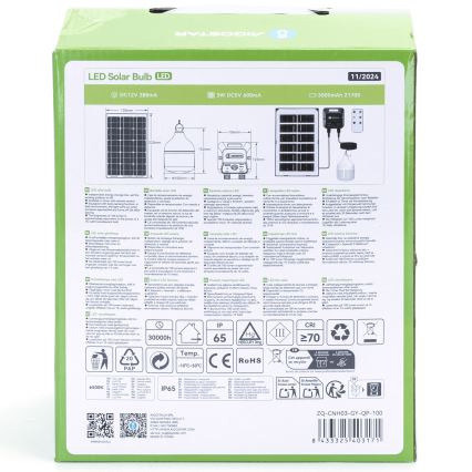 Aigostar - LED sietynas, įkraunamas saulės energija su jutikliu LED/35W/12V 3000 mAh 6500K diametras 10 cm + nuotolinio valdymo pultas