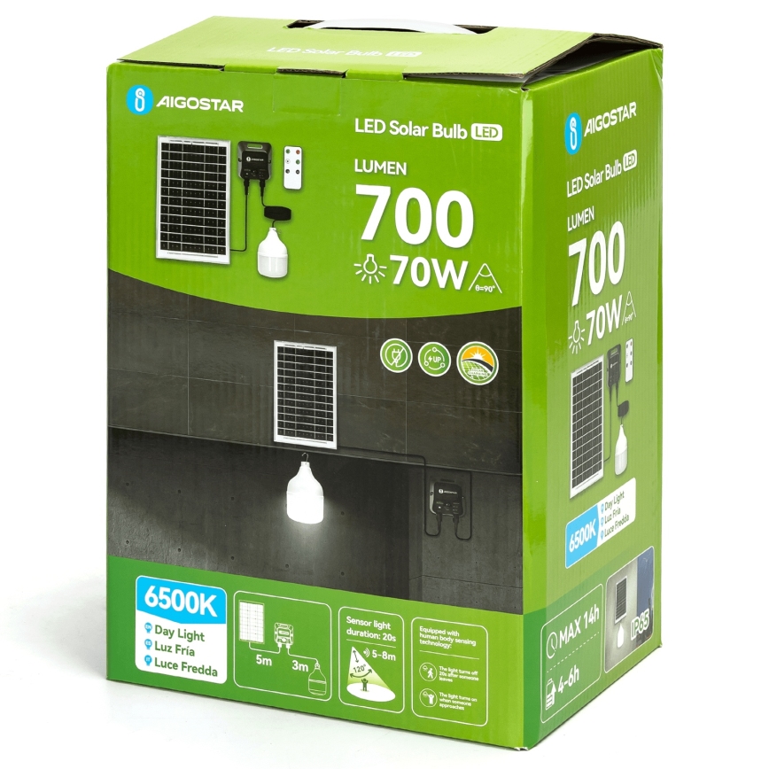 Aigostar - LED sietynas, įkraunamas saulės energija su jutikliu LED/70W/12V 6000 mAh 6500K diametras 12 cm + nuotolinio valdymo pultas