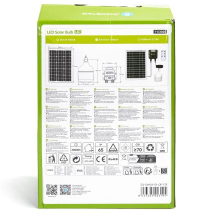 Aigostar - LED sietynas, įkraunamas saulės energija su jutikliu LED/70W/12V 6000 mAh 6500K diametras 12 cm + nuotolinio valdymo pultas