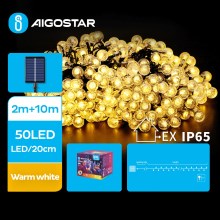 Aigostar - LED Solar Dekoratyvinė girlianda 50xLED/8 funkcijos 12m IP65 šilta balta