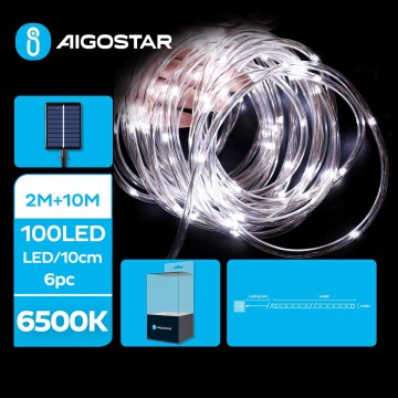 Aigostar - LED Solar Kelėdinė girlianda 100xLED/8 funkcijos 12m IP65 šalta balta