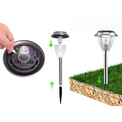 Aigostar - LED šviestuvas, įkraunamas saulės energija LED/0,08W/2V 30,4 cm 200 mAh 6500K IP44 matinis chromas