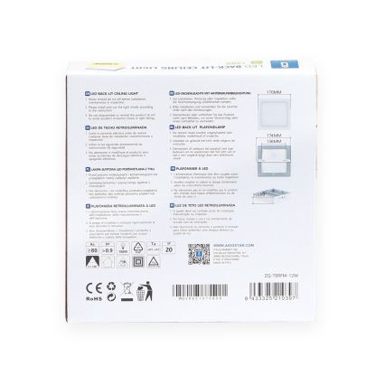 Aigostar - LED tvirtinamas lubinis šviestuvas LED/12W/230V 17,3x17,3 cm 3000K balta