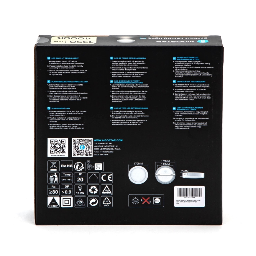 Aigostar - LED tvirtinamas lubinis šviestuvas LED/12W/230V diametras 17,4 cm 4000K balta