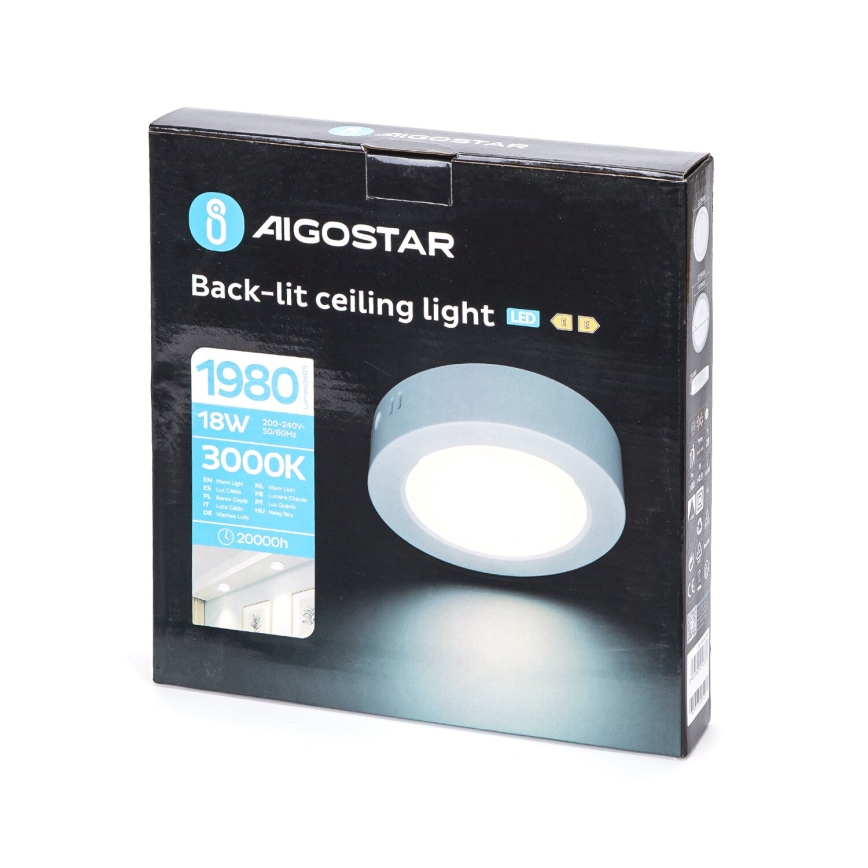 Aigostar - LED tvirtinamas lubinis šviestuvas LED/18W/230V diametras 22,6 cm 3000K balta