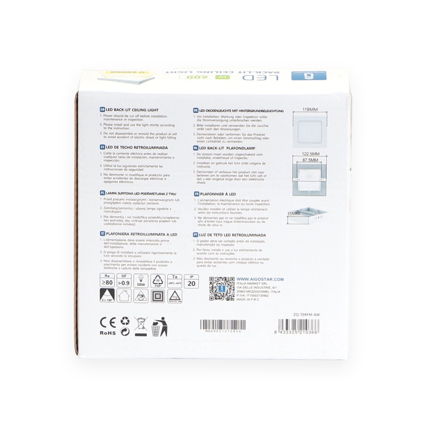 Aigostar - LED tvirtinamas lubinis šviestuvas LED/6W/230V 12,2x12,2 cm 3000K balta