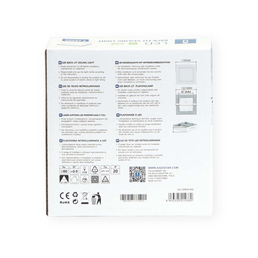 Aigostar - LED tvirtinamas lubinis šviestuvas LED/6W/230V 12,2x12,2 cm 6500K balta