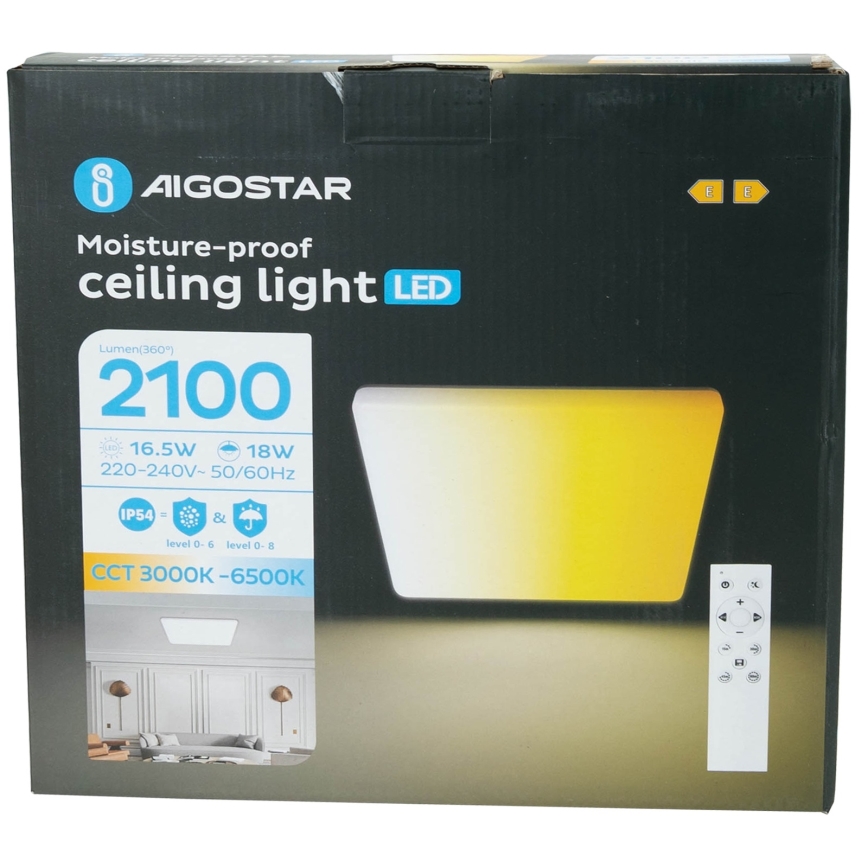 Aigostar - reguliuojamas LED lubinis šviestuvas vonios kambariui LED/18W/230V 3000K-6500K IP54 + nuotolinis valdymas