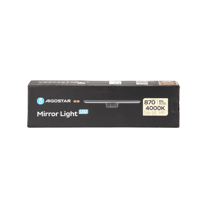 Aigostar - LED vonios veidrodžio apšvietimas LED/8W/230V 4000K 40 cm IP44 juoda