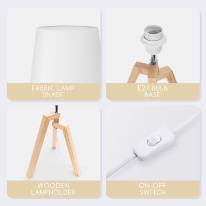 Aigostar - Medinė stalinė lempa 1xE27/60W/230V iš pušies