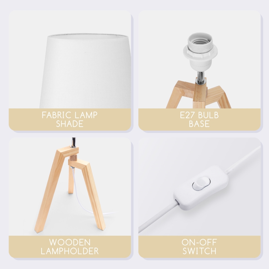 Aigostar - Medinė stalinė lempa 1xE27/60W/230V iš pušies