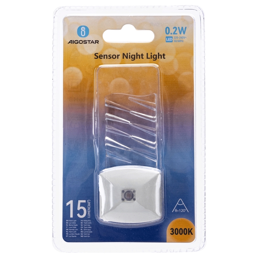 Aigostar - LED Naktinė lemputė su prieblandos jutikliu LED/0,2W/230V 3000K