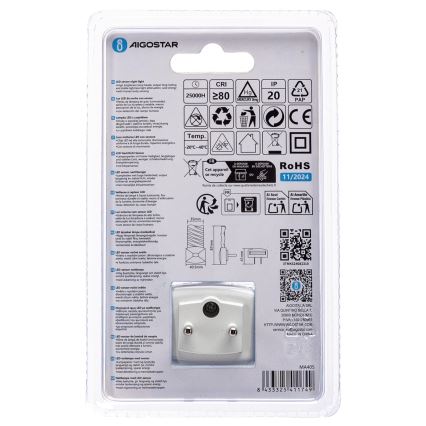 Aigostar - LED Naktinė lemputė su prieblandos jutikliu LED/0,2W/230V 3000K