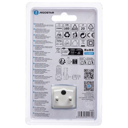 Aigostar - LED Naktinė lemputė su prieblandos jutikliu LED/0,2W/230V 6500K