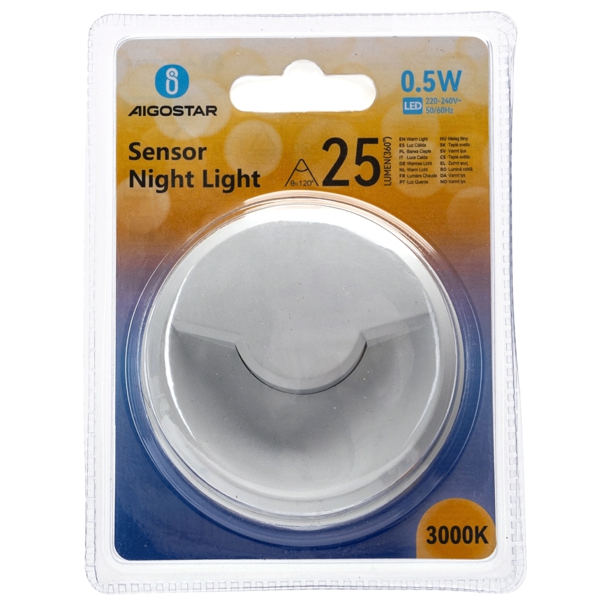 Aigostar - LED Naktinė lemputė su prieblandos jutikliu LED/0,5W/230V 3000K