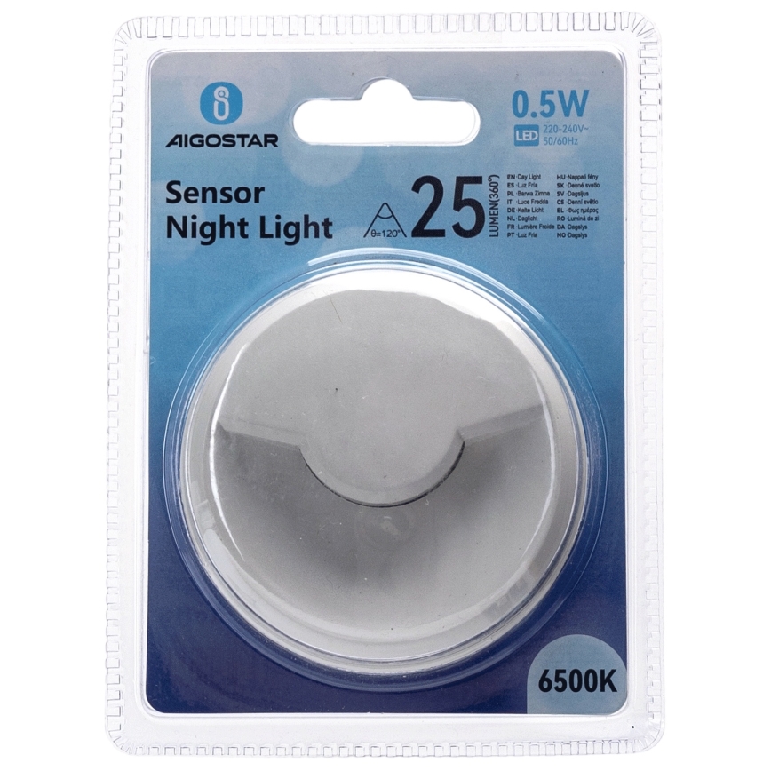 Aigostar - LED Naktinė lemputė su prieblandos jutikliu LED/0,5W/230V 6500K