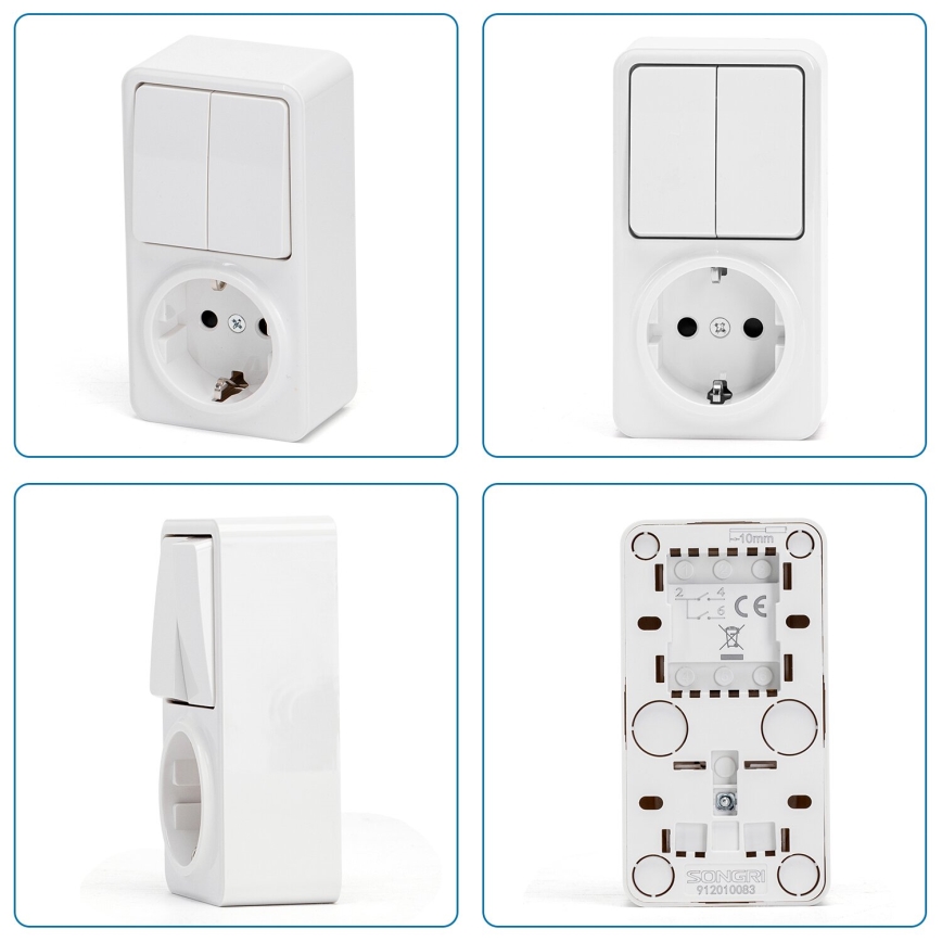 Aigostar - Namų jungiklis 2P su lizdu 1x10A/250V