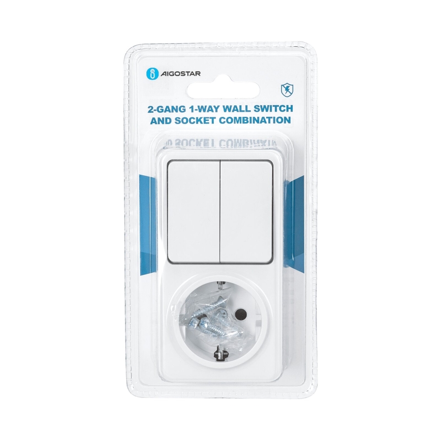 Aigostar - Namų jungiklis 2P su lizdu 1x10A/250V