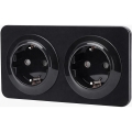 Aigostar - Namų lizdas su rėmeliu, 2 SCHUKO lizdai, 250V/16A, juodas