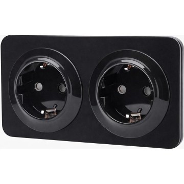 Aigostar - Namų lizdas su rėmeliu, 2 SCHUKO lizdai, 250V/16A, juodas