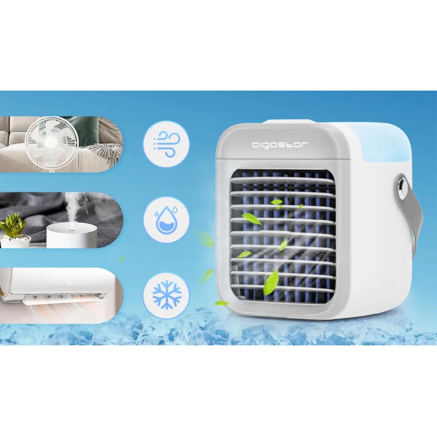 Aigostar - Nešiojamas air cooler 8W/5V balta