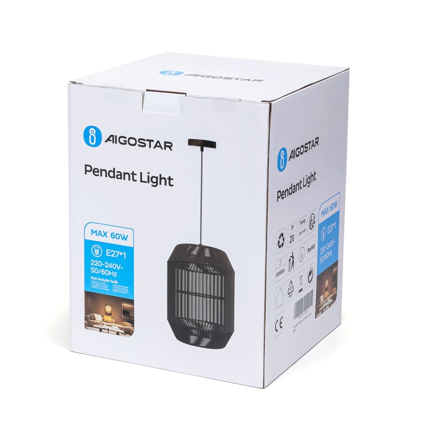 Aigostar - Pakabinamas sietynas 1xE27/60W/230V juoda