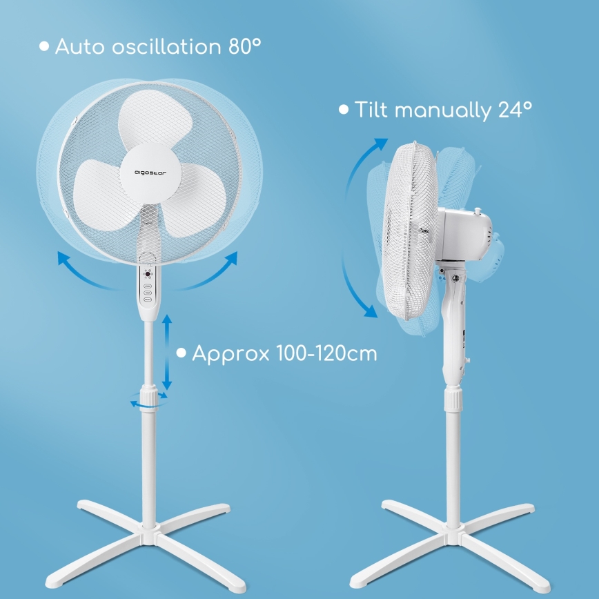 Aigostar - Pastatomas ventiliatorius 40W/230V 120 cm balta
